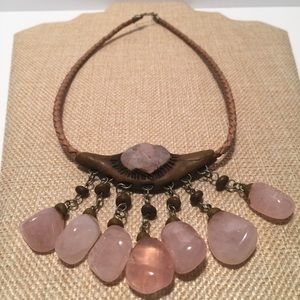 Pink Rose Quarts Stone & Rope Necklace